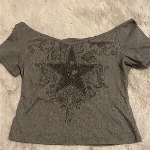 Gray Off-Shoulder Top with Star Design